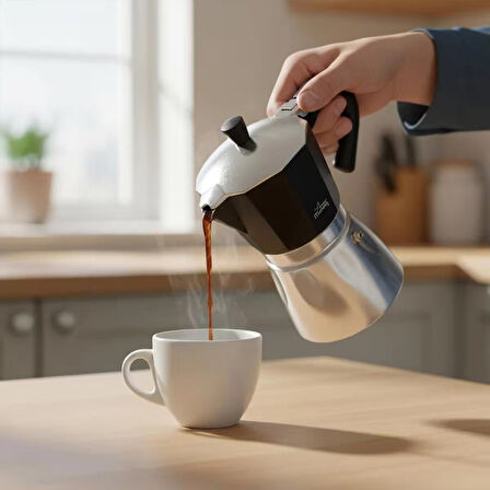 Any Morning Hes-6 Espresso Kahve Makinesi Alüminyum Moka Pot 240 Ml Siyah