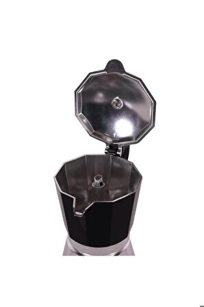 Hes-6 Espresso Kahve Makinesi Alüminyum Moka Pot 240 Ml Siyah