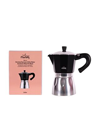 Hes-6 Espresso Kahve Makinesi Alüminyum Moka Pot 240 Ml Siyah