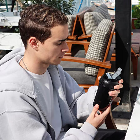 Any Morning SI232021 İki Ağızlı Termos Mug Siyah 400 ml