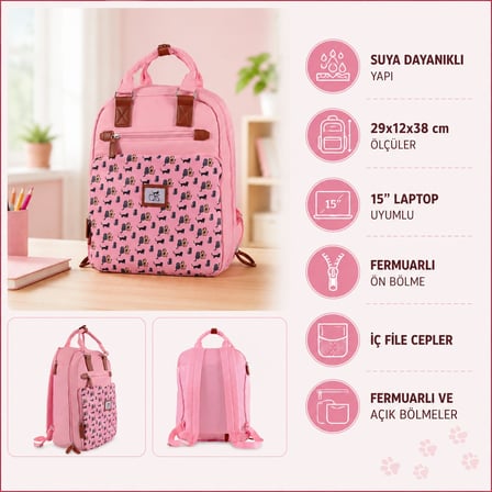 Biggdesign Cats Laptop Sırt Çantası Pembe
