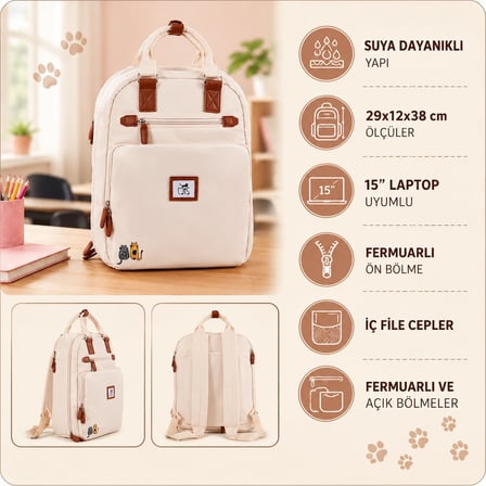Biggdesign Cats Laptop Sırt Çantası Beyaz