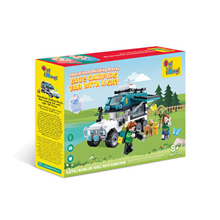 Ogi Mogi Toys Eğitici Bloklar Işıklı Mavi Karavan 298 Parça, Lego Uyumlu Yapı Seti