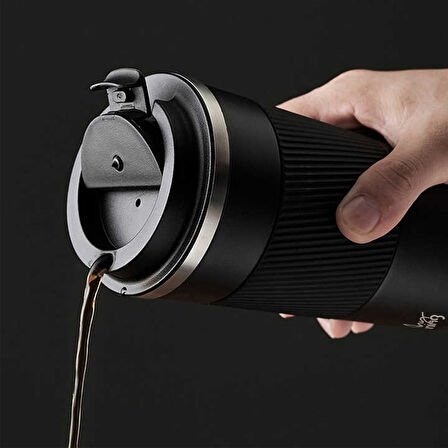 Any Morning BA21549 Paslanmaz Çelik Termos Mug 500 Ml Siyah, Kaymaz Silikon Halka, Sızdırmaz Kapak