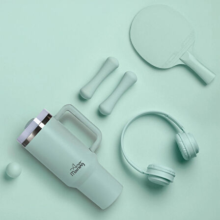 Any Morning SI2440217 Çift Katman Paslanmaz Çelik Termos Mug 1200 Ml Su Yeşili, Sızdırmaz ve Üç Aşamalı Çevrilebilir Kapak