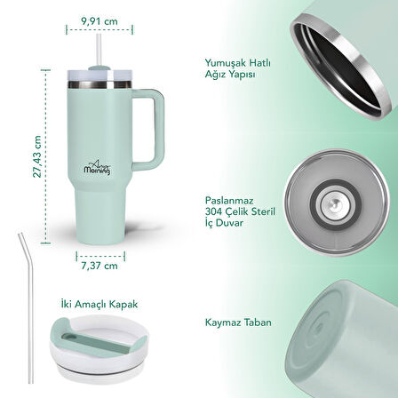 Any Morning SI2440217 Çift Katman Paslanmaz Çelik Termos Mug 1200 Ml Su Yeşili, Sızdırmaz ve Üç Aşamalı Çevrilebilir Kapak