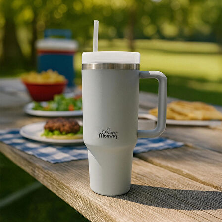 Any Morning SI2440217 Çift Katman Paslanmaz Çelik Termos Mug 1200 Ml Gri, Sızdırmaz ve Üç Aşamalı Çevrilebilir Kapak