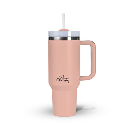 Any Morning SI2440217 Çift Katman Paslanmaz Çelik Termos Mug 1200 Ml Açık Somon, Sızdırmaz ve Üç Aşamalı Çevrilebilir Kapak