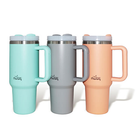 Any Morning SI2440217 Çift Katman Paslanmaz Çelik Termos Mug 1200 Ml Açık Somon, Sızdırmaz ve Üç Aşamalı Çevrilebilir Kapak