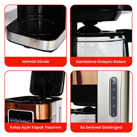 Any Morning SH21615S Dokunmatik Ekranlı Zaman ve Aroma Ayarlı Filtre Kahve Makinesi Bakır Rengi