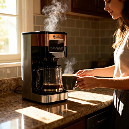 Any Morning SH21615S Dokunmatik Ekranlı Zaman ve Aroma Ayarlı Filtre Kahve Makinesi Bakır Rengi