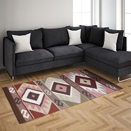 Bigghome Çift Taraflı Kilim, Makinede Yıkanabilir, Modern Desenli, 80*150 cm, SA1583B