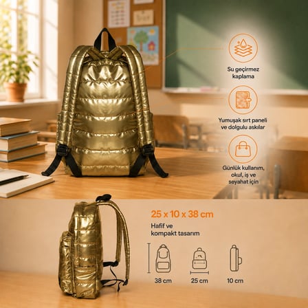 Biggdesign Moods Up Curious Kapitone Su Geçirmez Kumaşlı Okul ve Laptop Sırt Çantası Sarı