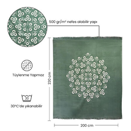 Bigghome Çintemani Yeşil Çift Kişilik Battaniye 200 x 220 cm