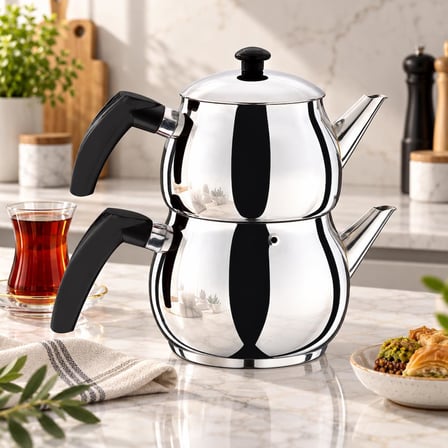 Serenk Excellence Mini Boy Çelik Çaydanlık 0,75 L Demlik, 1,5 L Suluk