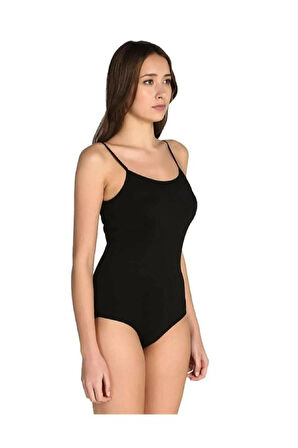 Kadın Siyah 2'li Paket Ip Askılı Likralı Kancalı Çıtçıtlı Body Zıbın