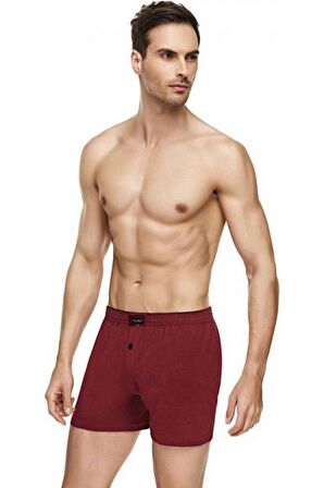 Tutku 0117 Erkek Penye Düz Boxer Bordo