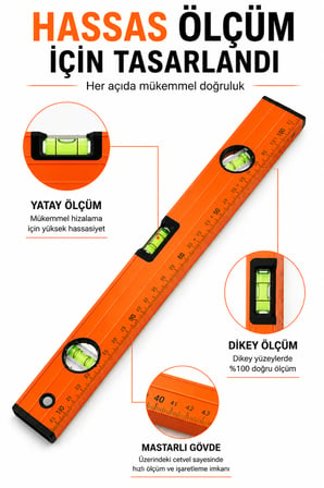 Profesyonel Su Terazisi Mastarlı Gövde Hassas Ölçüm Yatay ve Dikey Hizalama El Aleti