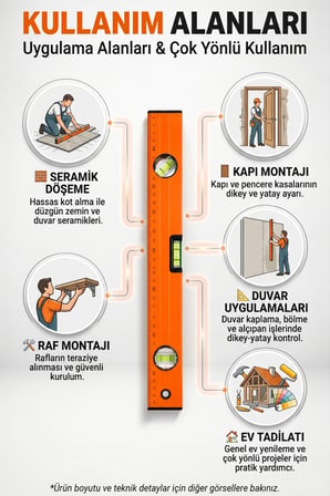 Profesyonel Su Terazisi Mastarlı Gövde Hassas Ölçüm Yatay ve Dikey Hizalama El Aleti