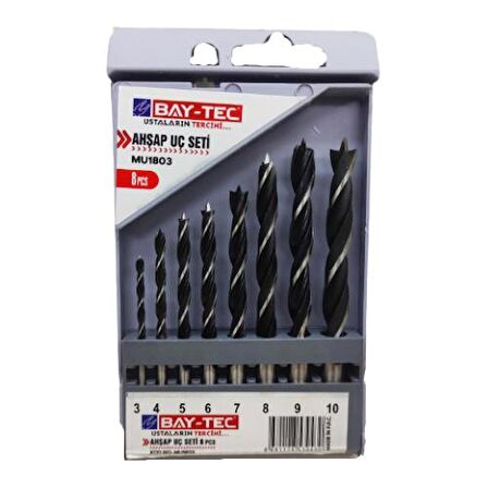 Bay-Tec MU1803 Ahşap Matkap Uç Seti Takımı 8 Parça 3-10Mm