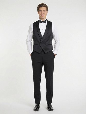 Siyah Slim Fit Klasik Dokuma Yelek