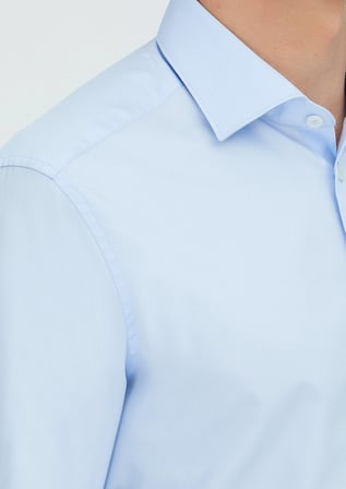 Açık Mavi Düz Regular Fit Dokuma Klasik %100 Pamuk Gömlek