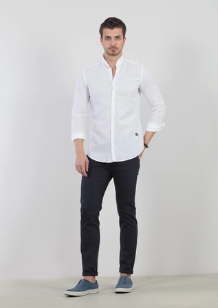 Beyaz Düz Regular Fit Dokuma Klasik %100 Pamuk Gömlek