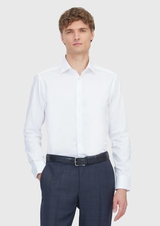 Beyaz Slim Fit Dokuma Klasik %100 Pamuk Gömlek