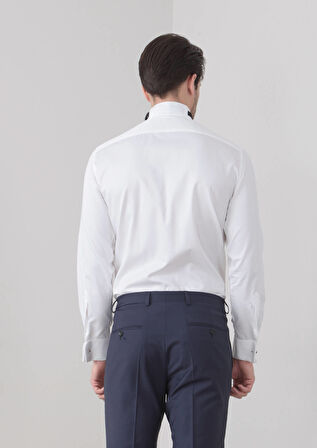 Beyaz Düz Regular Fit Duble Manşet Ata Yaka Smokin Gömlek