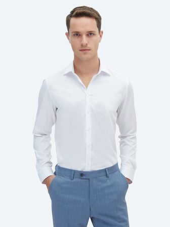 Beyaz Düz Slim Fit Dokuma Klasik %100 Pamuk Gömlek