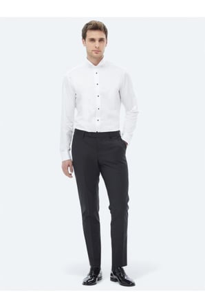 Beyaz Düz Slim Fit Dokuma Klasik %100 Pamuk Gömlek