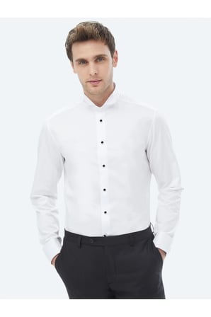 Beyaz Düz Slim Fit Dokuma Klasik %100 Pamuk Gömlek