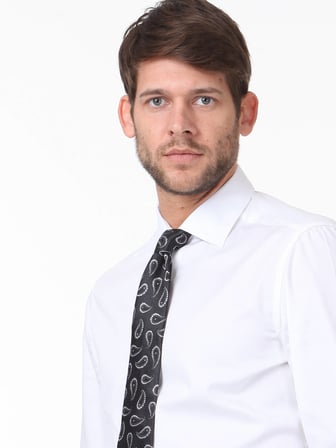 Beyaz Düz Slim Fit Dokuma Klasik %100 Pamuk Gömlek