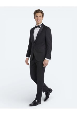 Siyah Düz Slim Fit Şal Yaka Dokuma Smokin Takım Elbise