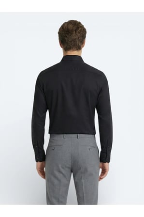 Siyah Düz Slim Fit Dokuma Klasik %100 Pamuk Gömlek
