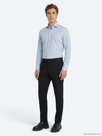 Siyah Dokuma Fitted Fit Klasik Yün Karışımlı Pantolon