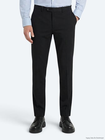 Siyah Dokuma Fitted Fit Klasik Yün Karışımlı Pantolon