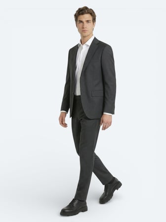 Antrasit Düz Modern Fit Yün Karışımlı Takım Elbise