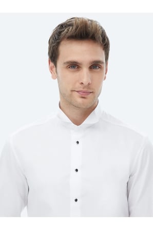 Beyaz Düz Slim Fit Dokuma Klasik %100 Pamuk Gömlek