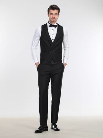 Siyah Fitted Fit Şal Yaka Klasik Yelek