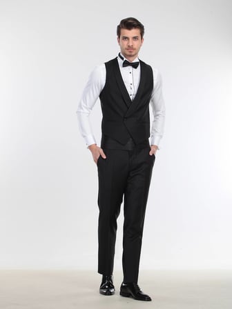 Siyah Fitted Fit Şal Yaka Klasik Yelek