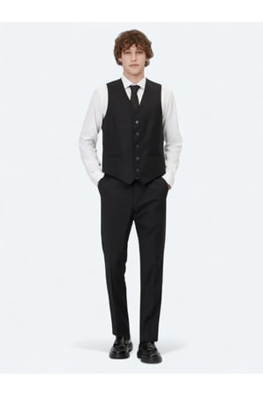 Siyah Slim Fit Klasik Dokuma Yelek