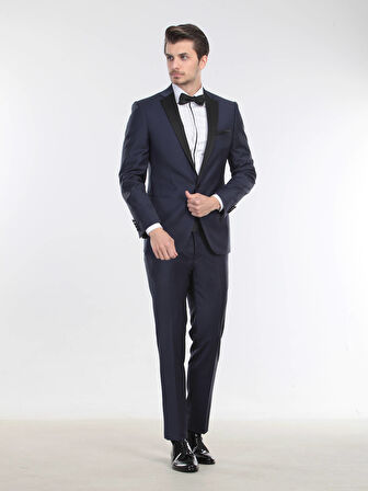 Saks Düz Slim Fit Kelebek Yaka Dokuma Smokin Takım Elbise