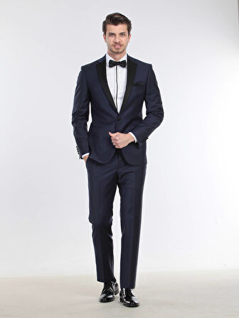 Saks Düz Slim Fit Kelebek Yaka Dokuma Smokin Takım Elbise