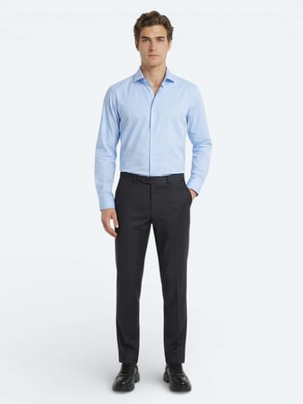 Antrasit Düz Dokuma Fitted Fit Klasik Yün Karışımlı Pantolon