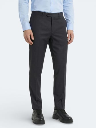 Antrasit Düz Dokuma Fitted Fit Klasik Yün Karışımlı Pantolon