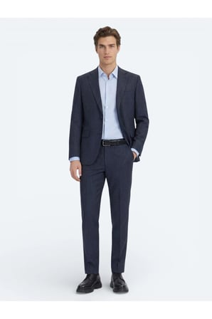 Mavi Düz Slim Fit Dokuma Klasik %100 Pamuk Gömlek