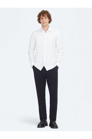 Beyaz Düz Slim Fit Dokuma Klasik %100 Pamuk Gömlek