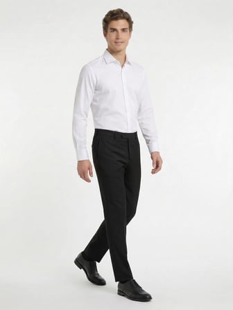Antrasit Düz Dokuma Fitted Fit Klasik Yün Karışımlı Pantolon