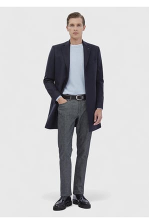 Lacivert Regular Fit Klasik Dokuma Palto